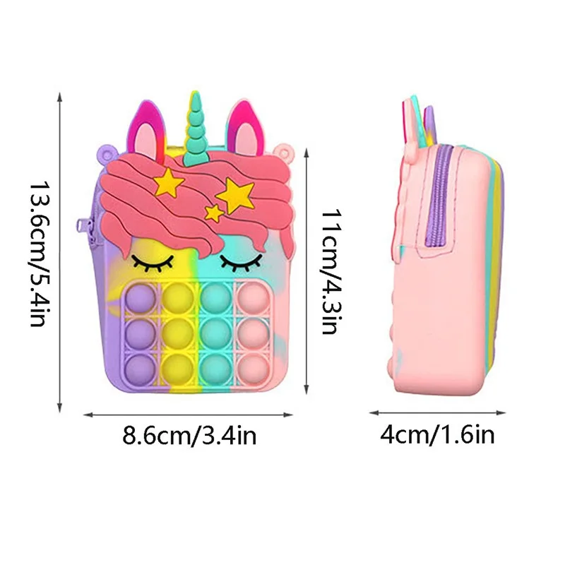 push poped children popet its rainbow unicorn shoulder bag fidget toys poppit push bubble coin purse relieve fidget toys gifts free global shipping