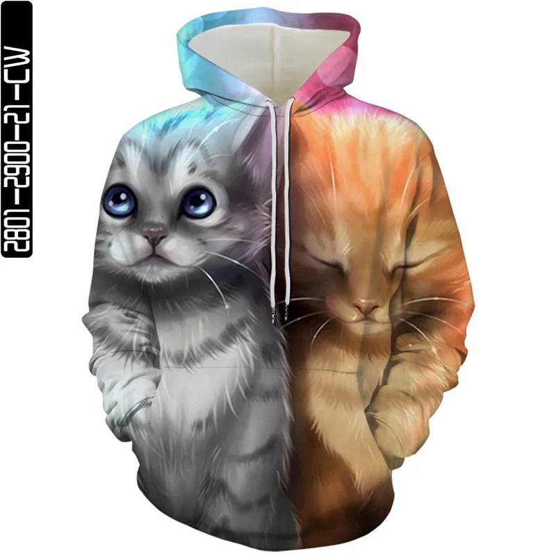 

New Men's Hoodie 3D Cat Print Loose Fit Spring and Autumn Sweatshirt Men and Women Same Style Street Hoodie Casual Hoodie