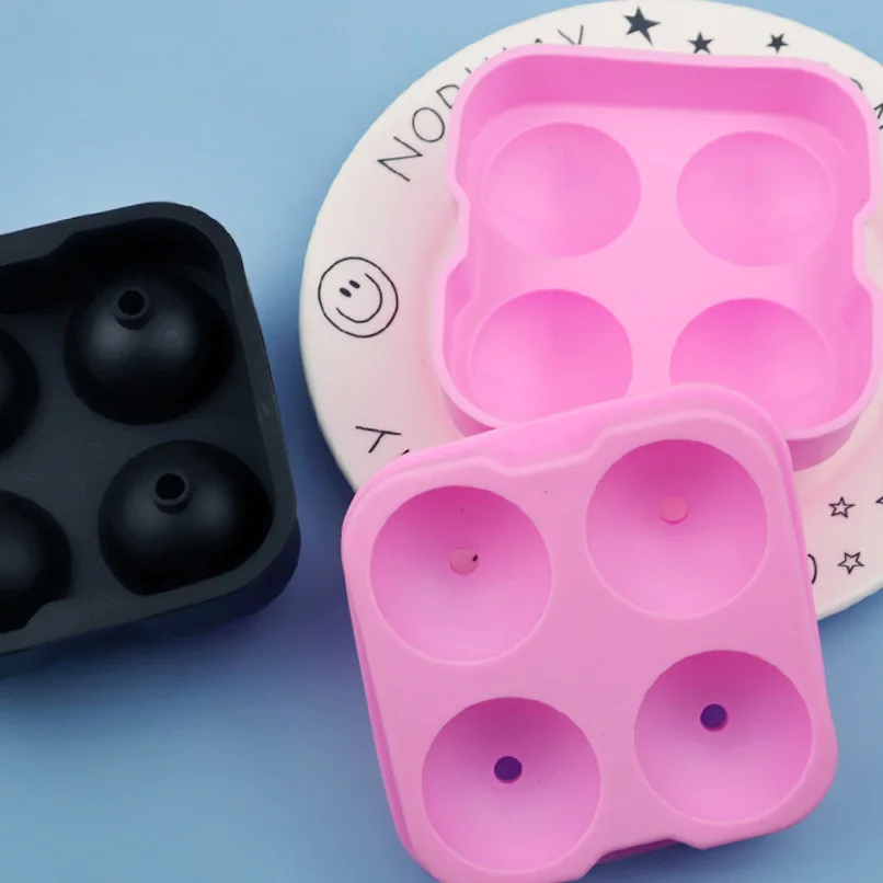 

Kitchen Bar Accessories 4 Holes Silicone Ice Balls Maker Ice Cube Tray Silicone Round Sphere Tray Mold Cube Whiskey Cocktails