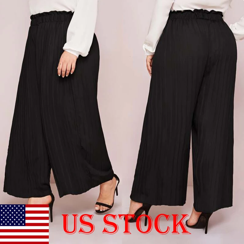 

Women High Waist Pleated Solid Wide Leg Pants Casual Loose Long Trousers Clothes