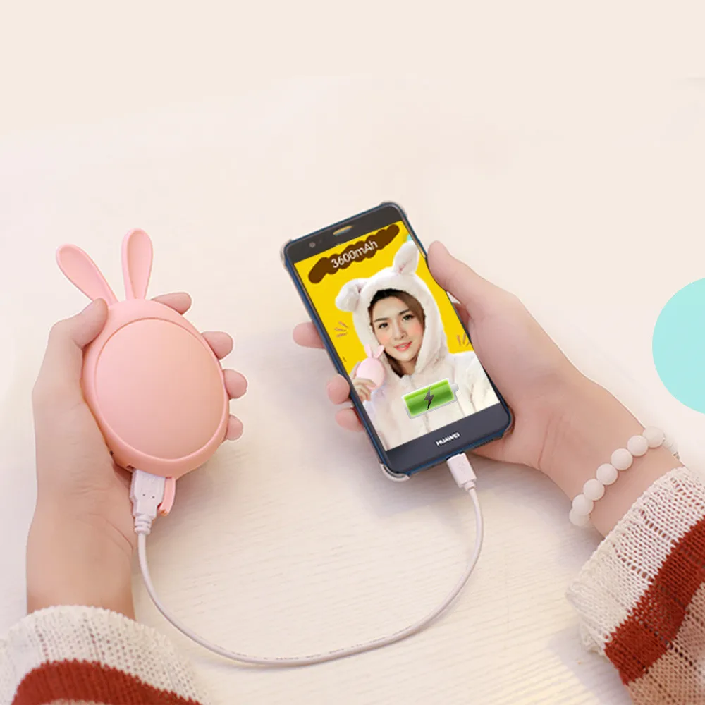 2 в 1 с мультяшным Кроликом USB грелка для рук батарея портативный внешний