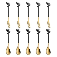 5 spoon5 forks stainless steel leaf coffee cake spoon fork dessert spoonsstirring teaspoon set appetizer forks spoons