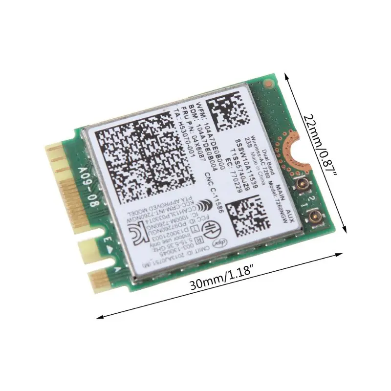 

For Intel 7260NGW 7260AC 2.4 & 5G BT4.0 FRU 04X6007 04W3806 WiFi Wireless Card for Thinkpad X250 x240 x240s x230s C26