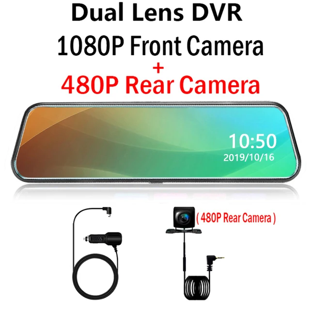 Dual Lens 480P OLESED T95 10 ips сенсорный экран поток зеркало заднего вида автомобиля Dvr зеркало тире камера Dash Cam двойная камера для автомобиля Full Hd привод рекордер - Color Name: Dual Lens 480P