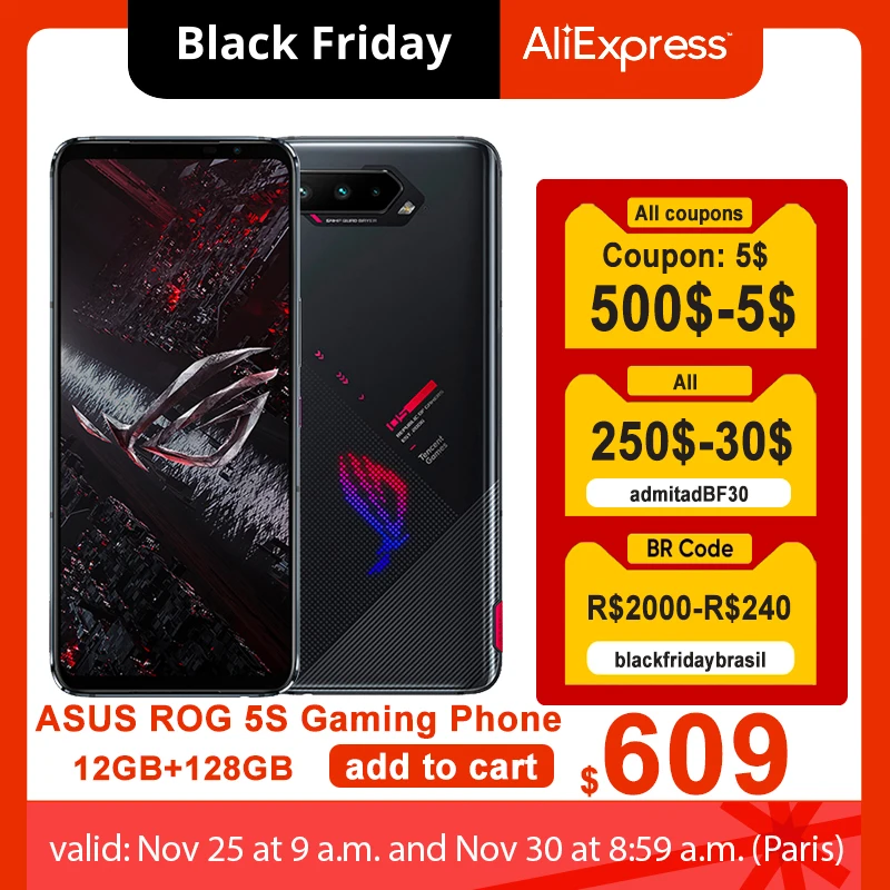 

Global Rom ASUS ROG Phone 5S 5G Smartphone 18GB 512GB Snapdragon 888+ 6000mAh 65W Fast charging Professional Gaming Phone