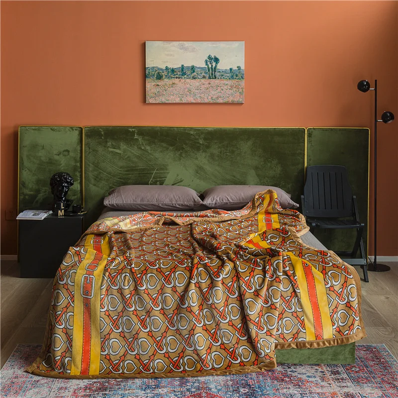 Manta estampada de franela de lujo, manta gruesa y pesada de dise&ntilde;ador famoso, suave y c&aacute;lida, para invierno, de alta calidad para camas-5