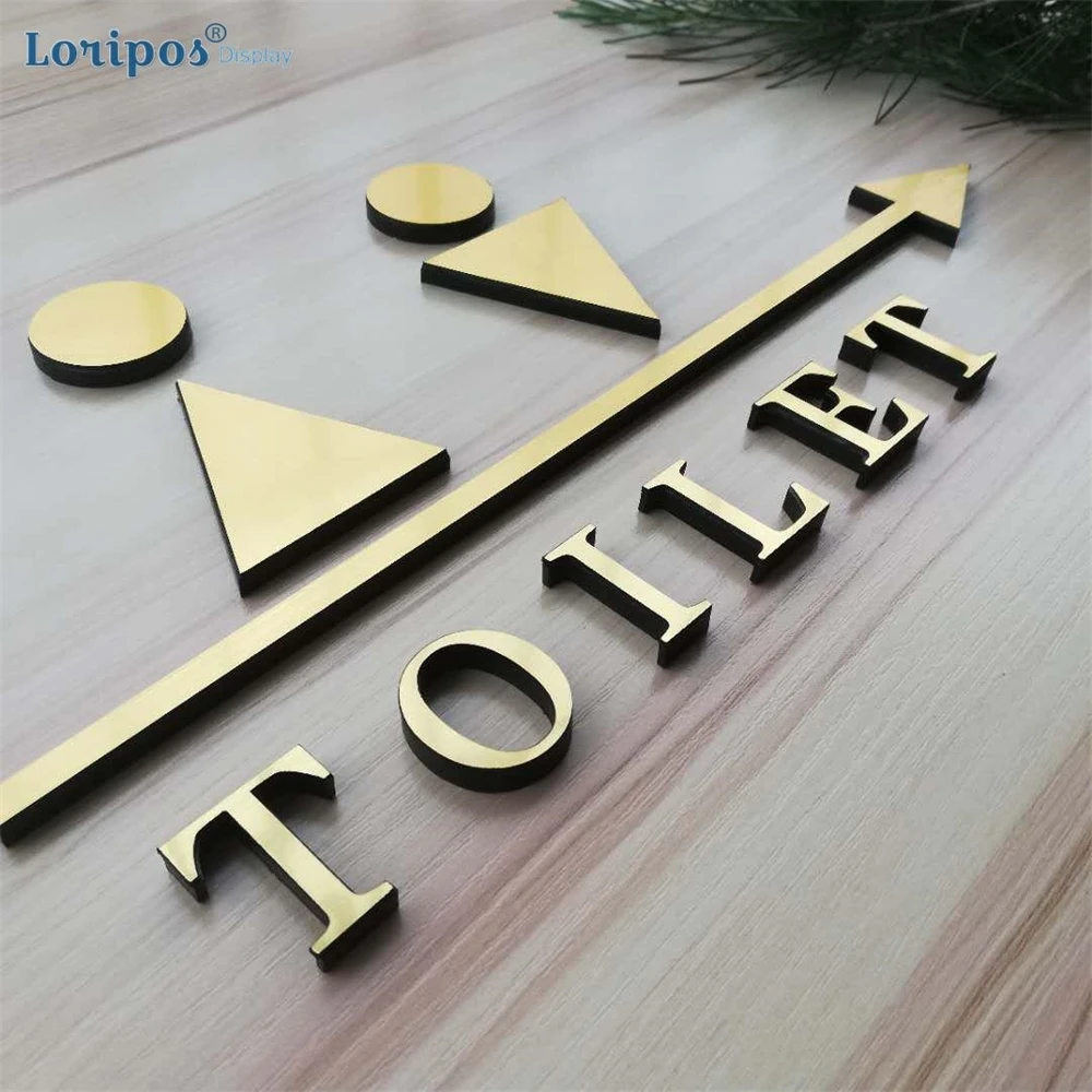 

Customized Fake Metal Men and Women Wall Mount Tag Bathroom Wc Plate Acrylic Signage Letter Block Creative Toilet Service Sign