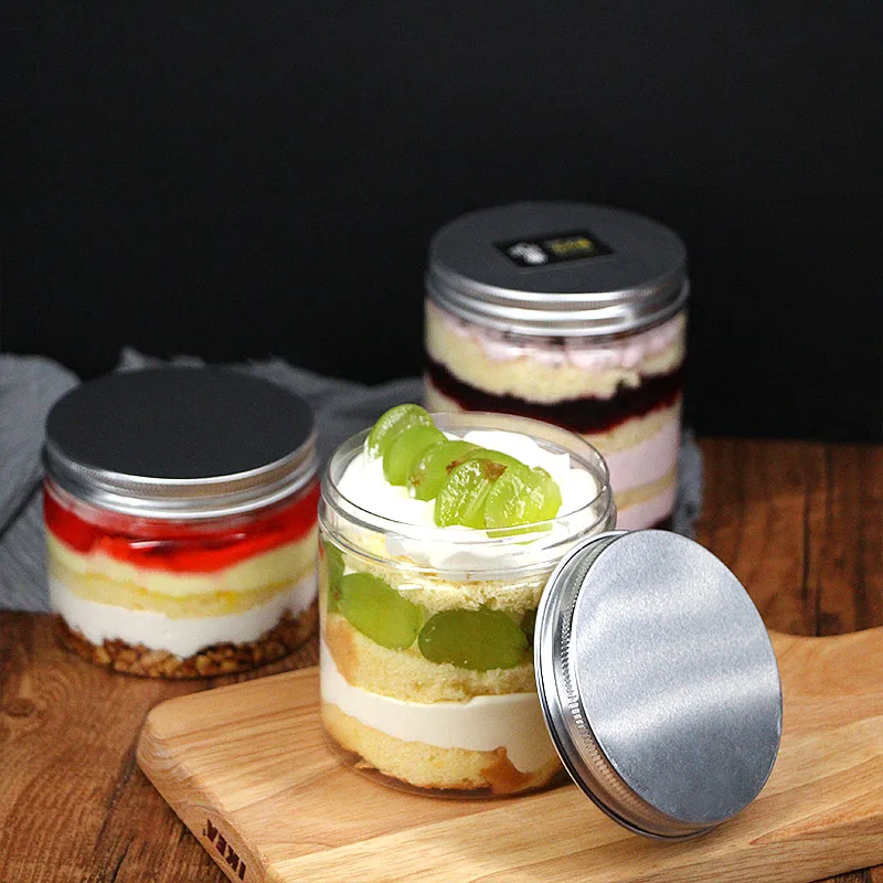 

24pcs Round aluminum foil cover transparent jar cake mousse pastry box PET clear ice cream pudding yogurt dessert cups with lids