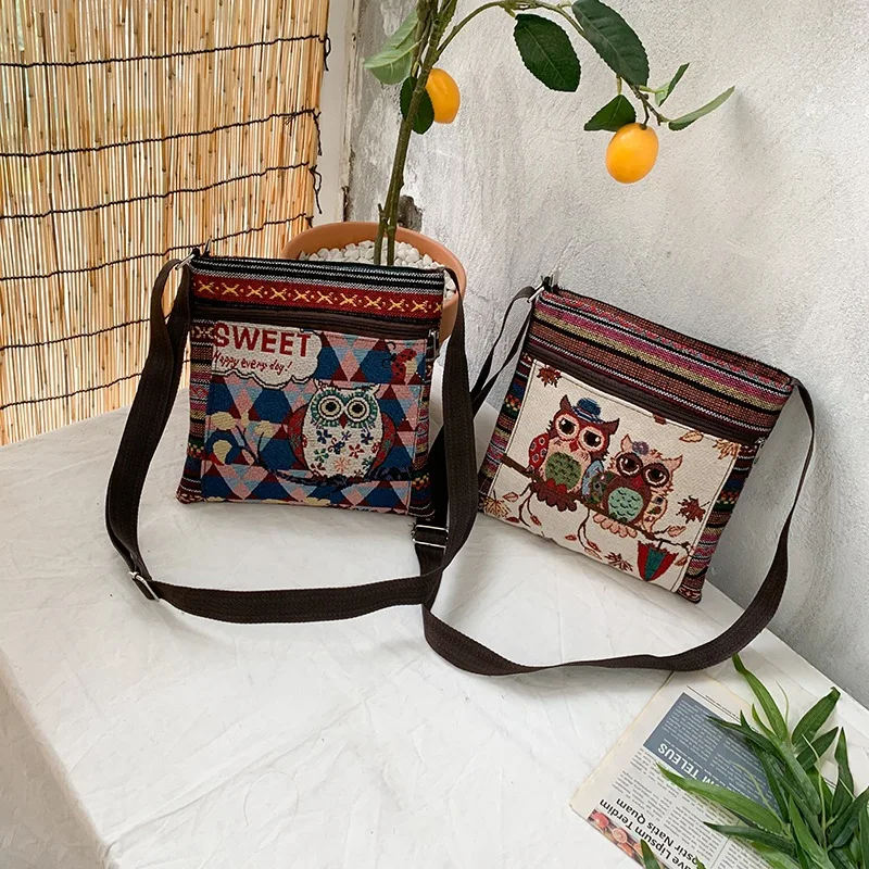 

Large Capacity Women Canvas Bag 2021 New Fashion cartoon print Shoulder Bag Mini Messenger Bag Student Zipper Handbag School Bag