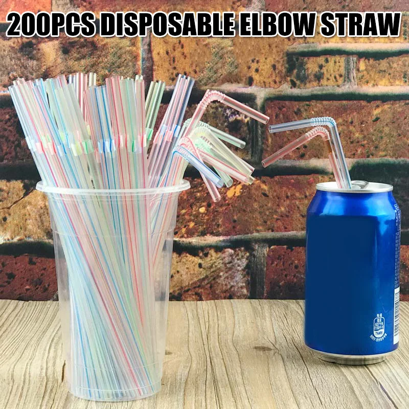 

Flexible Plastic Straws Striped Multi Colored BPA-Free Disposable Straw Assorted In Stock