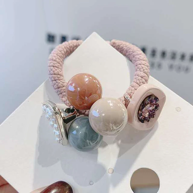 

Pearl Rhinestone Ladies Rubber Band Headband Color Bead Hair Tie Hair Accessories New Trend