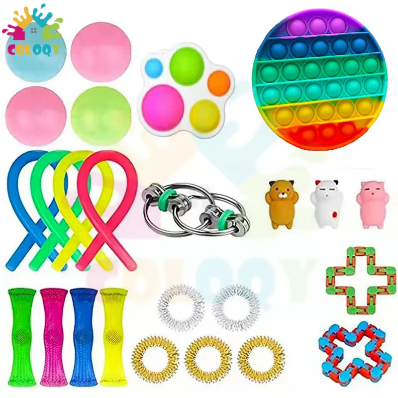 

COLOQY Fidget Toys Pop it Sensory Antistress Toy Pack Squishy Squishmallow Decompression Stress Reliever Toy For Adults Kids
