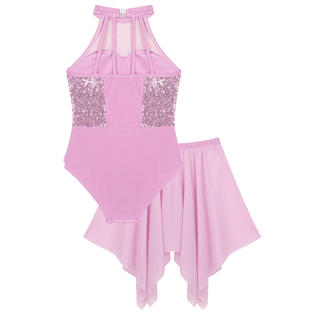 Шифоновый балетный купальник для девочек с блестками воротником холтером И