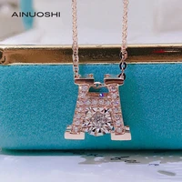 ainuoshi 18k gold round cut 0 10ct real diamond dancing double shining letter h pendant necklace womens fine jewelry 18