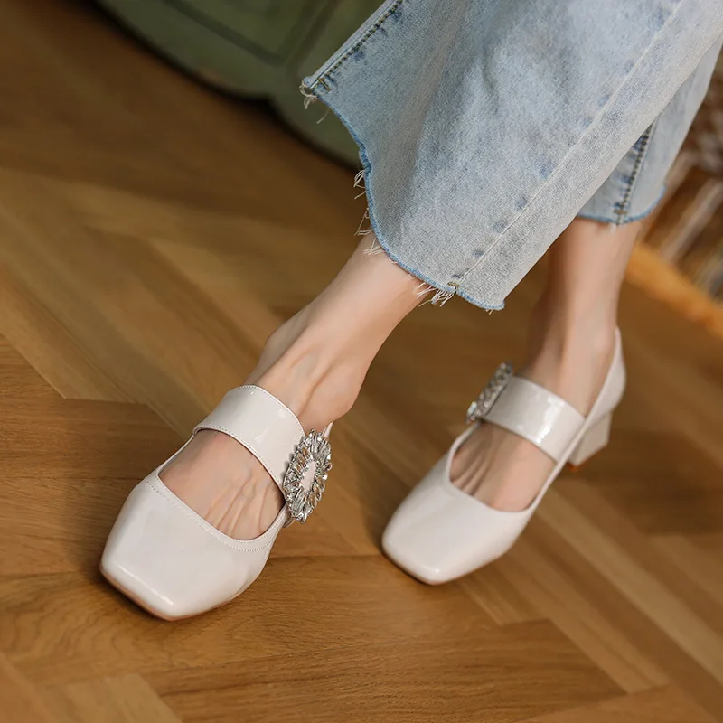 

Винтажные Туфли Мэри Джейн женские туфли с квадратным носком толстые с застежкой кожаные туфли в студенческом стиле овчина высокие каблуки...