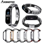 Браслет AKBNSTED для Xiaomi Mi Band 6, металлический ремешок из натуральной кожи для смарт-часов, спортивный браслет для смарт-часов Xiaomi Mi Band 5