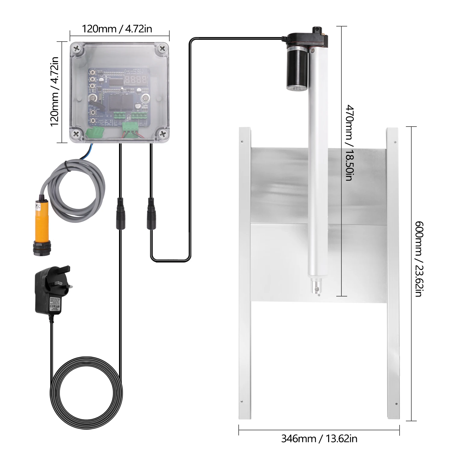 Инфракрасный контроллер для открывания двери куриной клетки с автоматическим актуатором и пультом дистанционного управления.