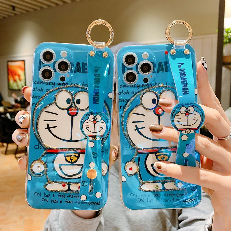 

Japan Cartoon Glitter Jingle cat phone case For iPhone11 12Pro max 7 8plus XR XS MAX 12 mini Wristband Silicone cover Fundas