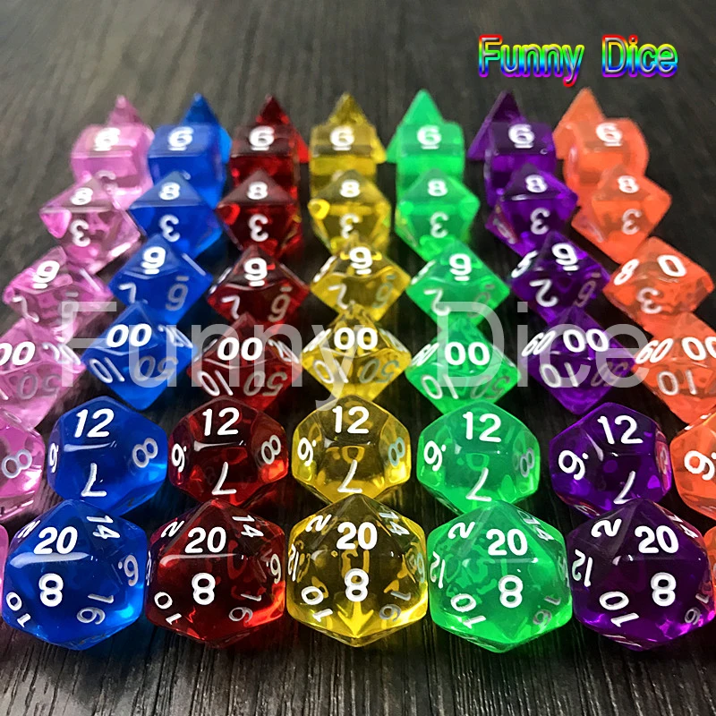 7 шт./компл. набор прозрачных Кристальные кости D4 d6 d8 d10 % d12 d20 для настольной игры rpg