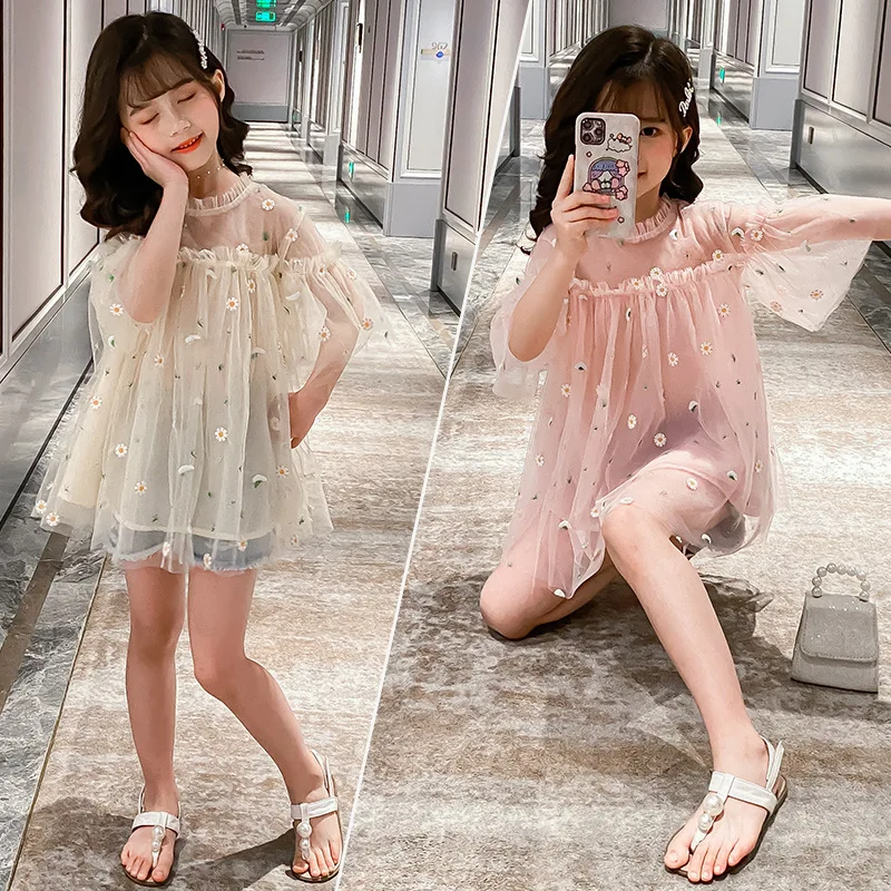 2020 летнее платье для детей и подростков Платье девочек Одежда из сетчатой ткани с