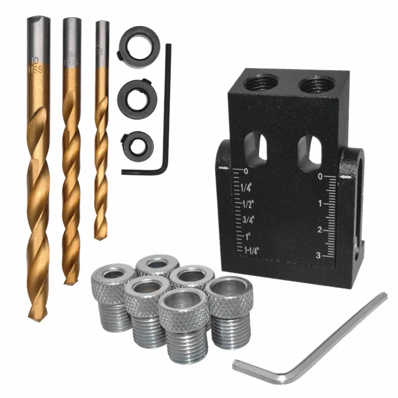 

15Pcs Pocket Hole Screw Jig 15 Degree Angle Woodworking Drill Guide Hole Puncher Locator Jig Drill Bit