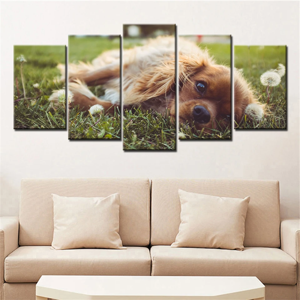 

Canvas HD Prints Home Decorative Painting Animal Office 5 Pieces Dog Wall Art Restaurant Modular Frame Pictures Artwork Poster