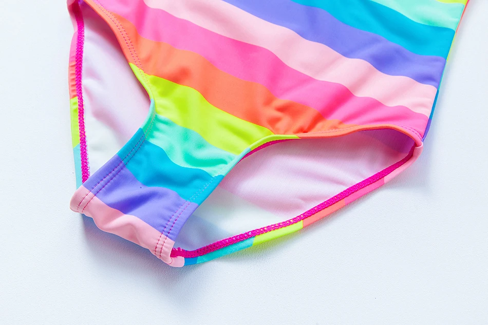 2021 Girls Swimsuit One Piece Oblique Shouldered 5-14years Striped Swimwear For Children With Bow | Спорт и развлечения