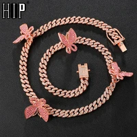 hip hop aaa bling 8mm miami cuban chain iced out mens necklace rhinestone zircon paved necklaces with butterfly for men jewelry