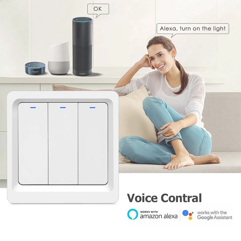 

Таймерный умный кнопочный выключатель, умный переключатель с нулевой линией, с поддержкой Wi-Fi, с сенсорным управлением через приложение