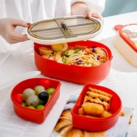 dual layers plastic lunch box for kids 1600ml students bento box kit with chopsticks spoon fork foldable tableware