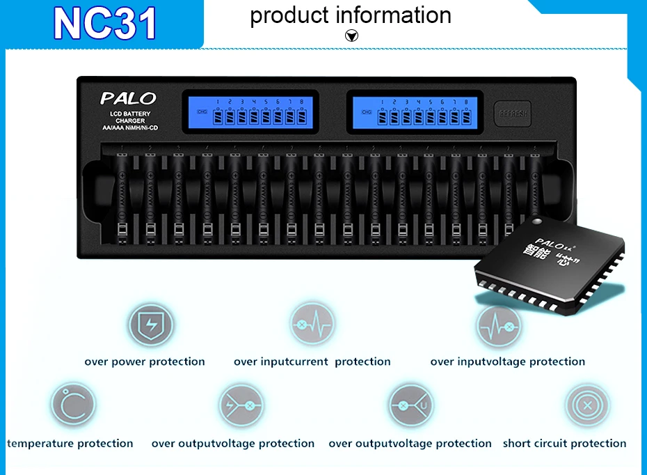 Palo 16 слотов быстрое умное зарядное устройство ЖК-дисплей Встроенный IC защита Интеллектуальное Быстрое зарядное устройство для 1,2 в AA AAA Ni-MH NiCd