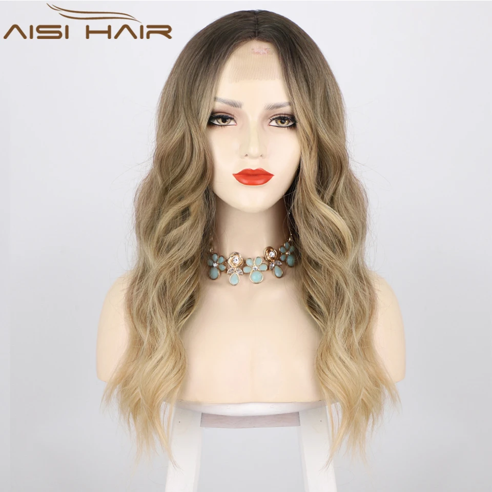 

AISI HAIR Synthetic Ash Blonde Wig Long Wavy Wig For Women Middle Part Natural Heat Resistant Cosplay Wigs