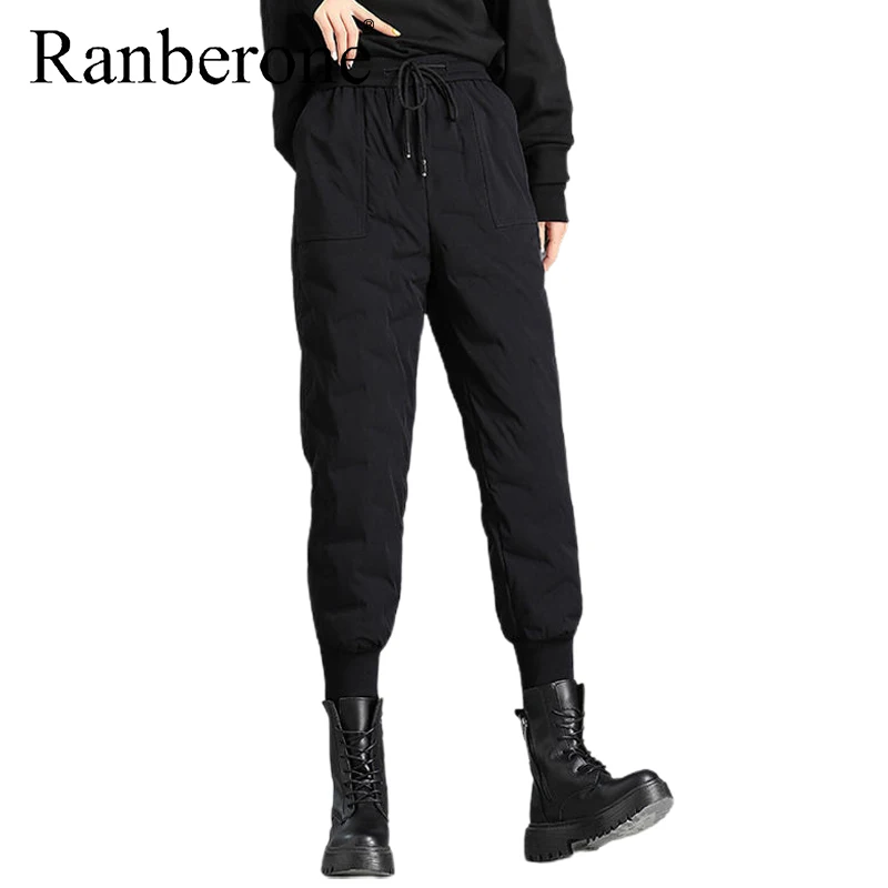 Ranberone Warm Women's Pants High Waist Large Size M-4XL Plus Velvet Thick Loose Casual Sweatpants OuterWear Trousers
