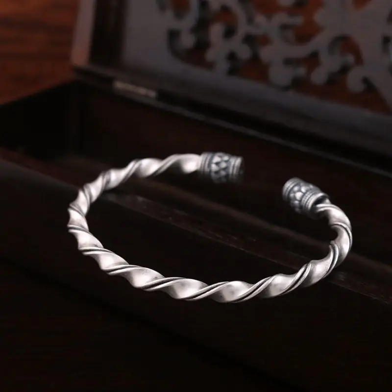 Angela original jewelry 】 S990 silver matte frosted solid twist lotus bangle bracelet | Украшения и аксессуары