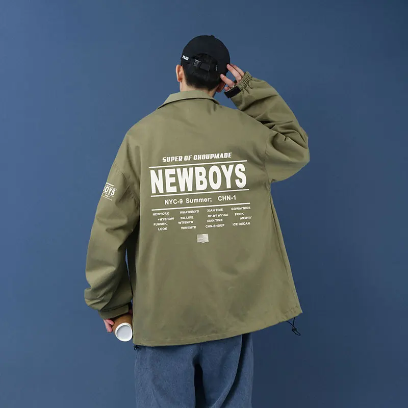 

Teens Back Letter Print Jacket for Korean Fashion Trends Clothing Male Harajuku Streetwear Mens Loose Fit Windbreaker Shirt Coat