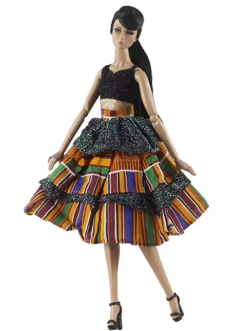 1/6 BJD Кукла Одежда классического черного цвета в горошек с цветочным узором