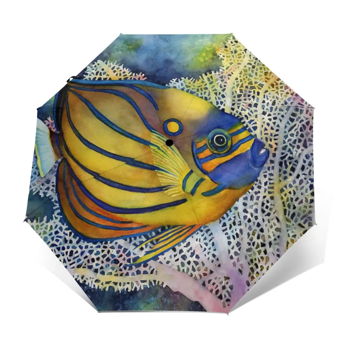 

Fish Umbrella Mini Wind Proof Umbrella Auto Painting Compact Outdoor Umbrella