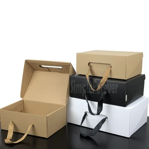 50 шт./лот белая/черная Подарочная коробка из крафт-бумаги детская коробка для обуви портативный чехол Большой 19*14*8 см/23*16*9 см