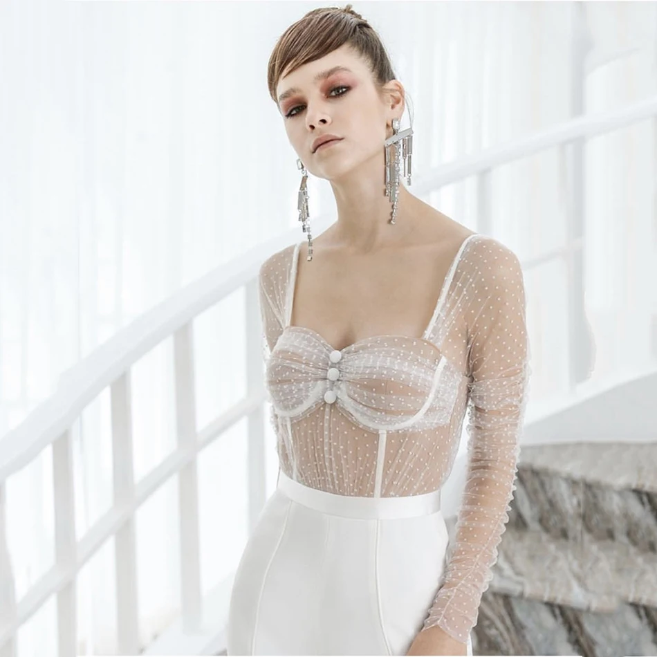 2019 Autumn New Elegant White Women's Jumpsuit Sexy Long Sleeve Lace Bodycon Celebrity Evening Runway Party |