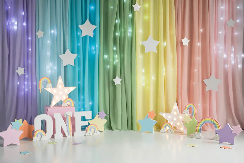 

Mehofond 1st Photography Background Colorful Curtain Stars Newborn Child Birthday Party Backdrop Photophone Photo Studio Props