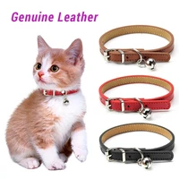 soft genuine leather cat collar with bell adjustable puppy neck strap for kitten necklace cat accessories pet supplies xss