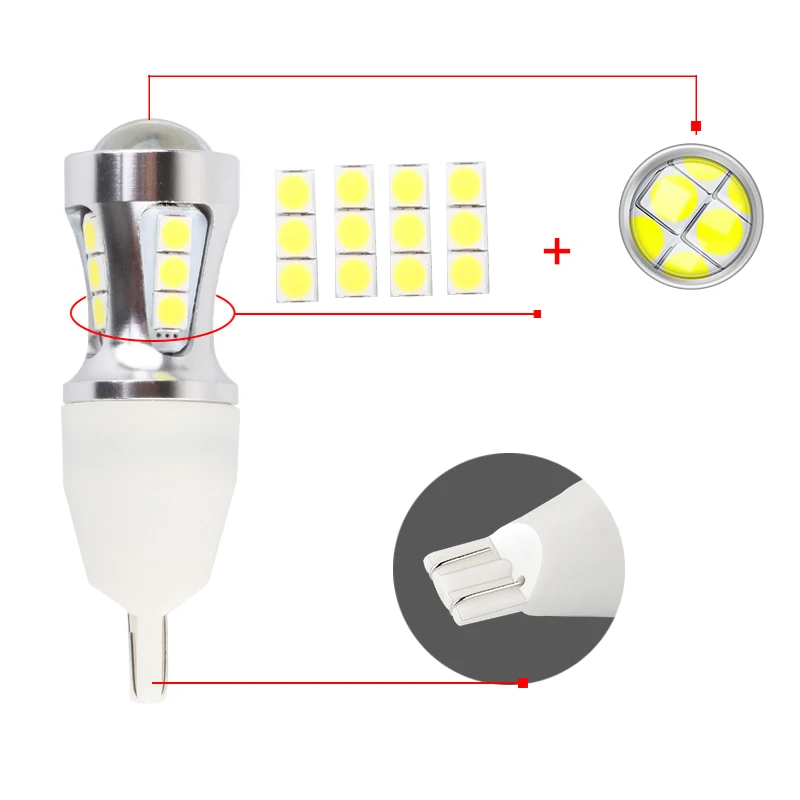 W16W T15 светодиодные лампы Canbus без ошибок 18SMD 3030 чипы с объективом светодиодный ные