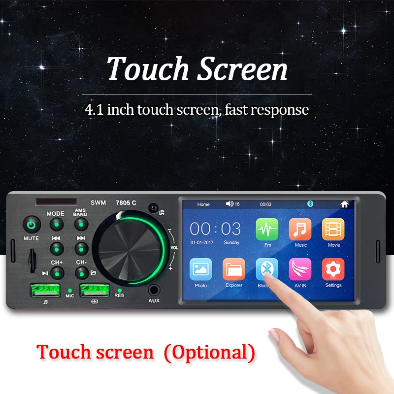 Autoradio 1 din Car Bluetooth Stereo Mp5 Player 4.1” Touch Screen With Remote Control AUX/USB/TF Fast Charging Audio Radio | Автомобили