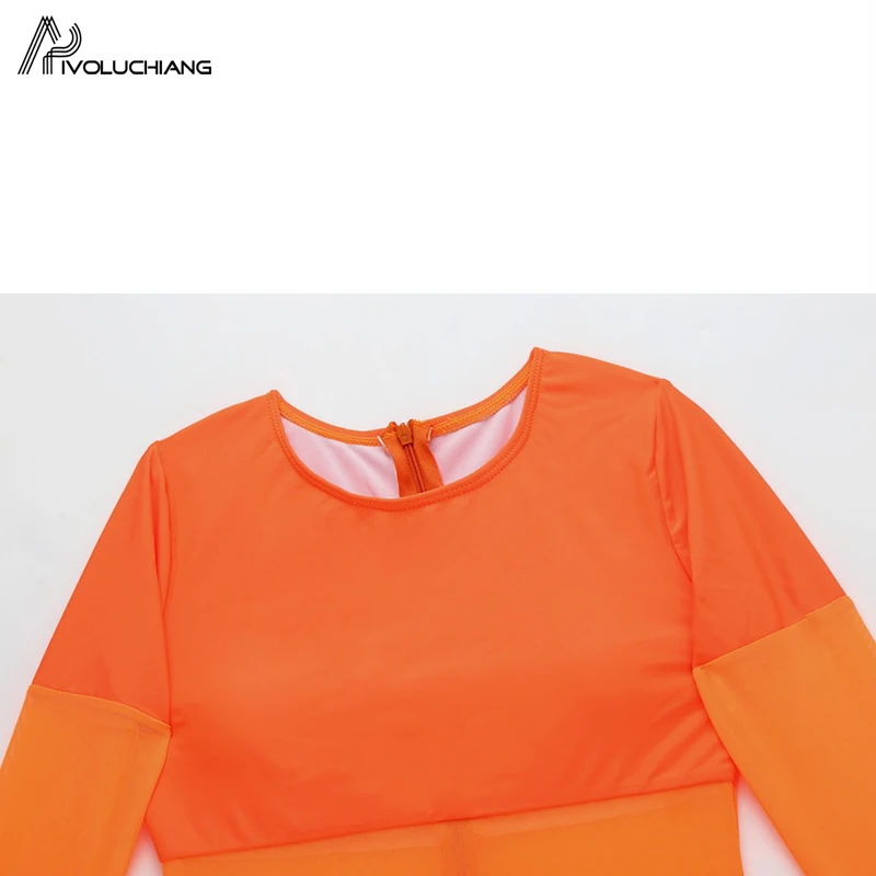 Женский слитный купальник с высоким воротником прозрачный длинным рукавом на