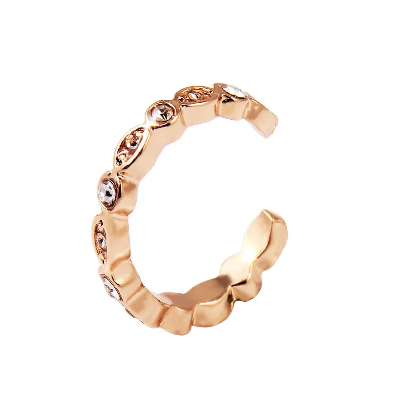 

2 Piece In One Bag Bohemia Vintage Rose Gold White Rhinestone Ear Bone Clip Earring Can Be Ring Open No Pierced Ear Jewelry