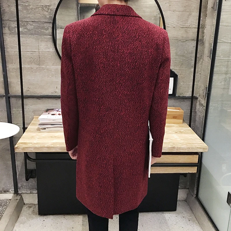 

winter Autumn and men's windbreaker solid color lapel long woolen coat, fashion slim British men's windbreaker jacket