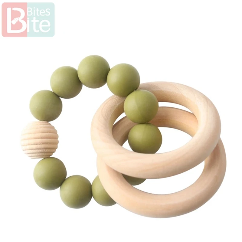 Green Bean Rattle 1 шт. детский силиконовый Прорезыватель для браслетов младенцев, погремушка, силиконовые бусины с резьбой, браслеты, прорезыватели, ювелирные изделия, деревянные кольца для грызунов - Цвет: Green Bean Rattle