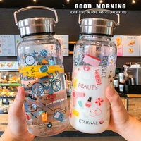fashion graffiti glass water bottle 1000ml adult sport large capacity transparent space cup portable tea strainer filter bottles