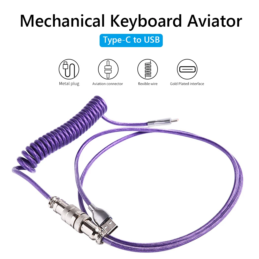 

Mechanical Keyboard Aviator Cable Coiled Type-C USB Aviation Connector Spring Wire Desktop Computer Decoration Charging Cord