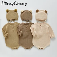 honeycherry newborn baby autumn knit jumpsuit for boy and girl baby cute hat sweater romper newborn baby clothes